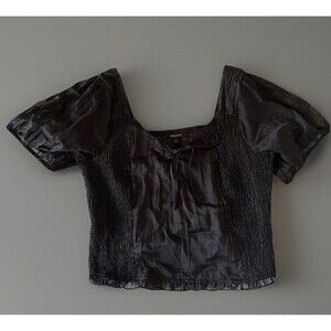 Torrid Cotton Clip Floral Smocked Crop Top Black Size 2 Elastic Smocking